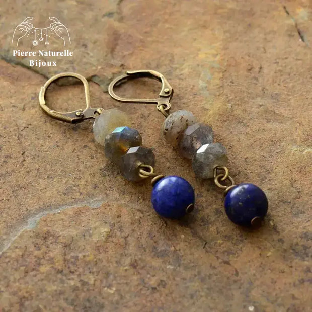 Boucles d'oreilles "Azur" en Labradorite et Lapis-lazuli | Boucles d'Oreilles | pierre naturelle bijoux