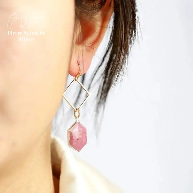 Boucles d'oreilles en Rhodonite | Boucles d'Oreilles | pierre naturelle bijoux