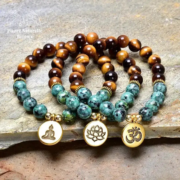 Bracelet charm en il de tigre et Turquoise africaine | Bracelets | pierre naturelle bijoux