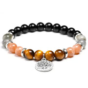 Bracelet charm "Présage" en Onyx, Pierre de soleil, il de tigre et Labradorite | Bracelets | pierre naturelle bijoux
