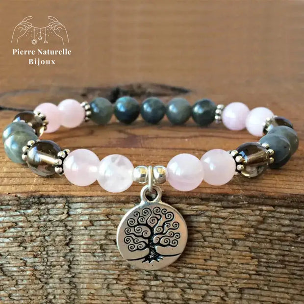 Bracelet charm "Hardiesse" en Quartz rose et Labradorite | Bracelets | pierre naturelle bijoux