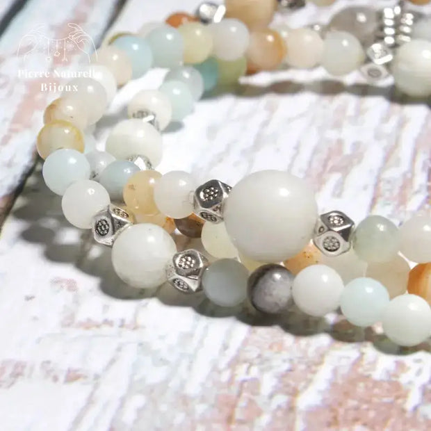 Bracelet mala 108 perles en Amazonite avec charm lotus | Bracelets | pierre naturelle bijoux