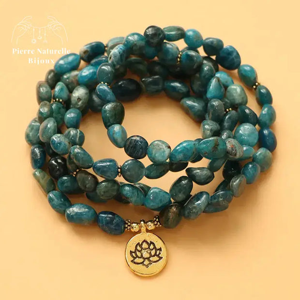 Bracelet mala en Apatite avec charm | Bracelets | pierre naturelle bijoux