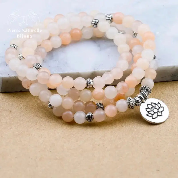 Bracelet mala "Lotus" en Aventurine rose avec charm | Bracelets | pierre naturelle bijoux