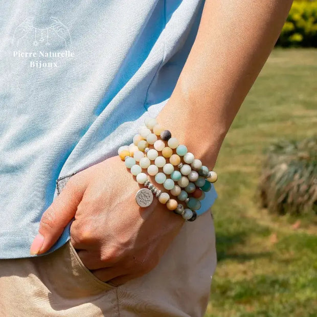 Bracelet mala "Apaisement" en Amazonite avec charm | Bracelets | pierre naturelle bijoux