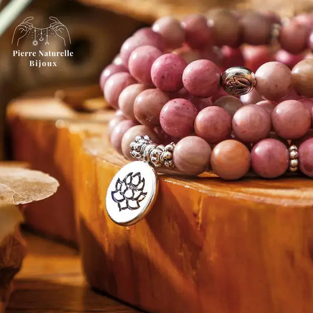Bracelet mala en Rhodonite avec charm | Bracelets | pierre naturelle bijoux