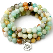 Bracelet mala "Lotus" en pierre Amazonite avec charm | Bracelets | pierre naturelle bijoux