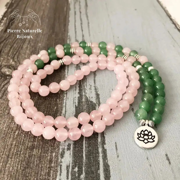 Bracelet mala "Croyance" en Quartz rose et Aventurine verte | Bracelets | pierre naturelle bijoux