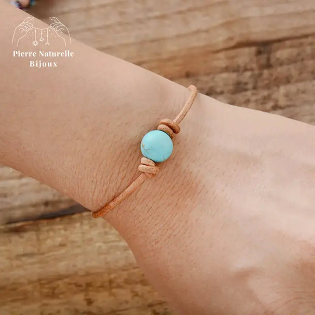 Bracelet cuir en Turquoise | Bracelets | pierre naturelle bijoux