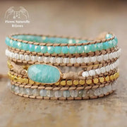 Bracelet wrap en Amazonite, Cristal et Agate | Bracelets | pierre naturelle bijoux
