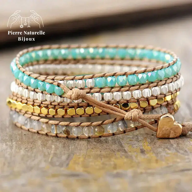 Bracelet wrap en Amazonite, Cristal et Agate | Bracelets | pierre naturelle bijoux