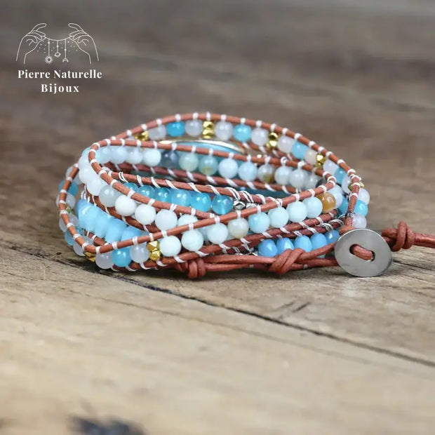 Bracelet wrap "Voyance" en Amazonite, Cristal et Quartz | Bracelets | pierre naturelle bijoux