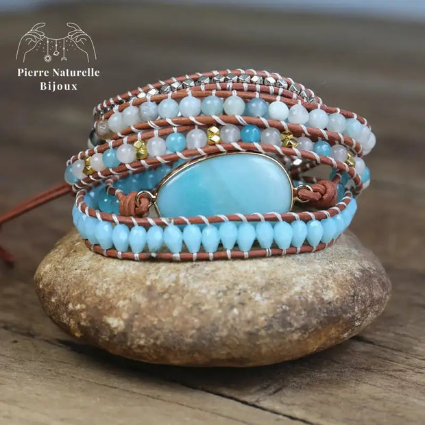 Bracelet wrap "Voyance" en Amazonite, Cristal et Quartz | Bracelets | pierre naturelle bijoux