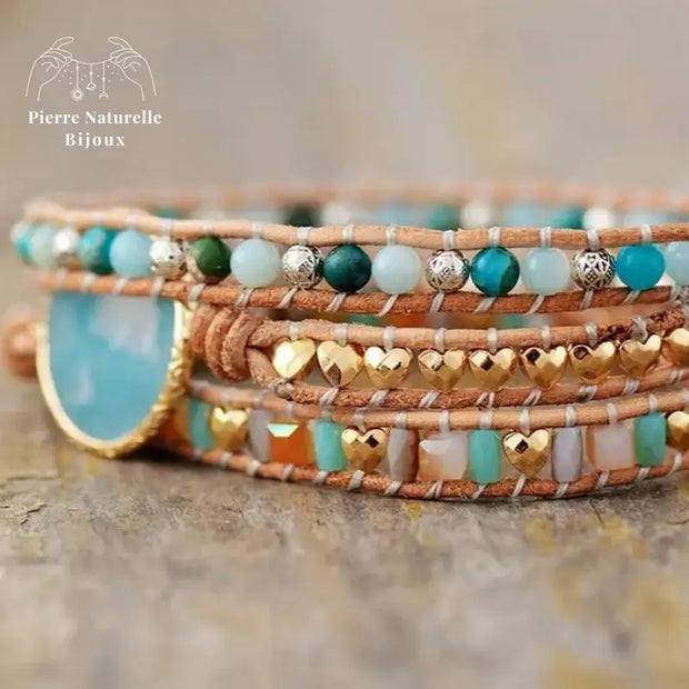 Bracelet wrap "Réjouissance" en Amazonite et Cristal | Bracelets | pierre naturelle bijoux