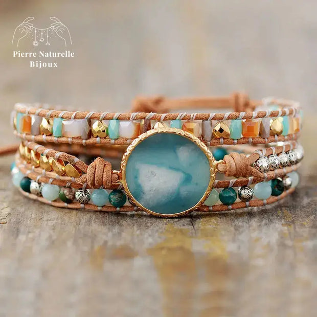 Bracelet wrap "Réjouissance" en Amazonite et Cristal | Bracelets | pierre naturelle bijoux