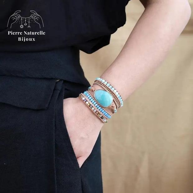 Bracelet wrap "Transformation" en Amazonite et Cristal | Bracelets | pierre naturelle bijoux