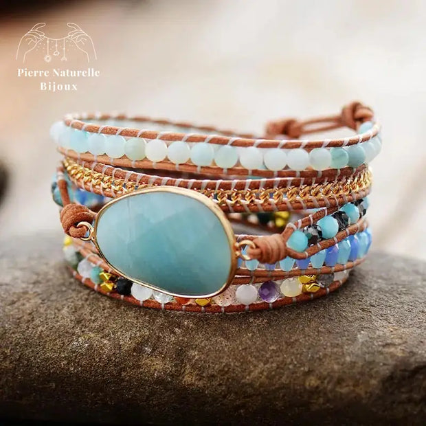 Bracelet wrap "Transformation" en Amazonite et Cristal | Bracelets | pierre naturelle bijoux