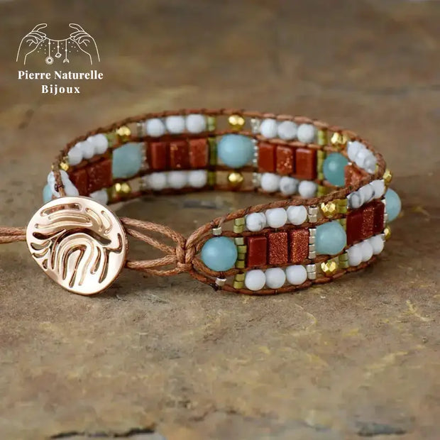 Bracelet wrap "Pacifique" en Amazonite et Howlite | Bracelets | pierre naturelle bijoux