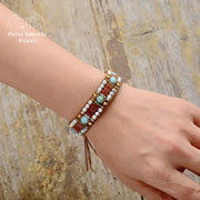 Bracelet wrap "Pacifique" en Amazonite et Howlite | Bracelets | pierre naturelle bijoux