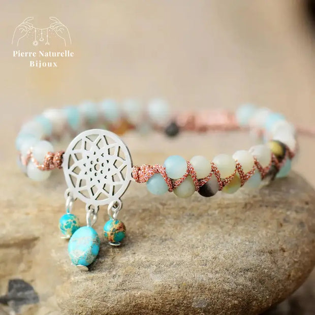 Bracelet wrap "Solidarité" en Amazonite et Turquoise | Bracelets | pierre naturelle bijoux