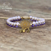 Bracelet wrap "Kryos" en Améthyste et Cristal rose | Bracelets | pierre naturelle bijoux