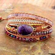 Bracelet wrap en Améthyste, Jaspe impérial et Cristal | Bracelets | pierre naturelle bijoux