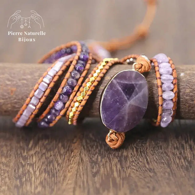 Bracelet wrap "Rêverie" en Améthyste | Bracelets | pierre naturelle bijoux