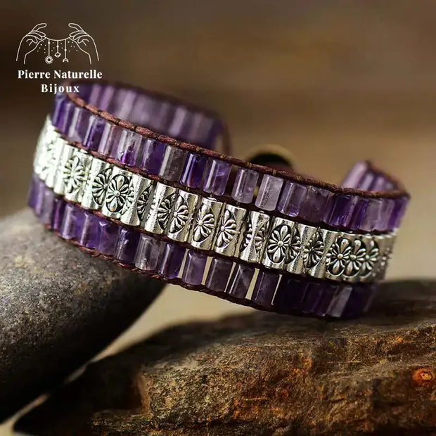 Bracelet wrap "Transmission" en Améthyste | Bracelets | pierre naturelle bijoux