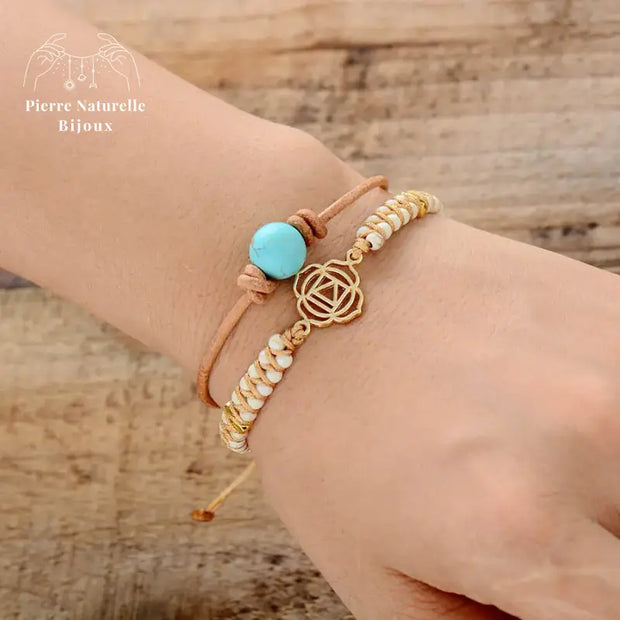 Bracelet wrap "Chakra racine" en Howlite | Bracelets | pierre naturelle bijoux