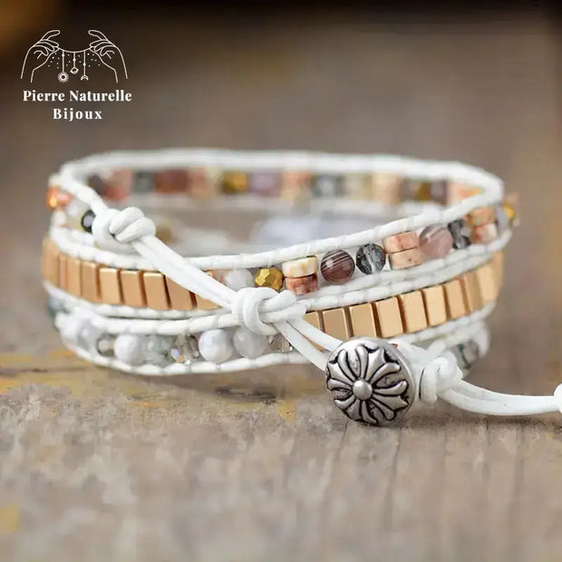 Bracelet wrap en Howlite, Cristal et Quartz | Bracelets | pierre naturelle bijoux