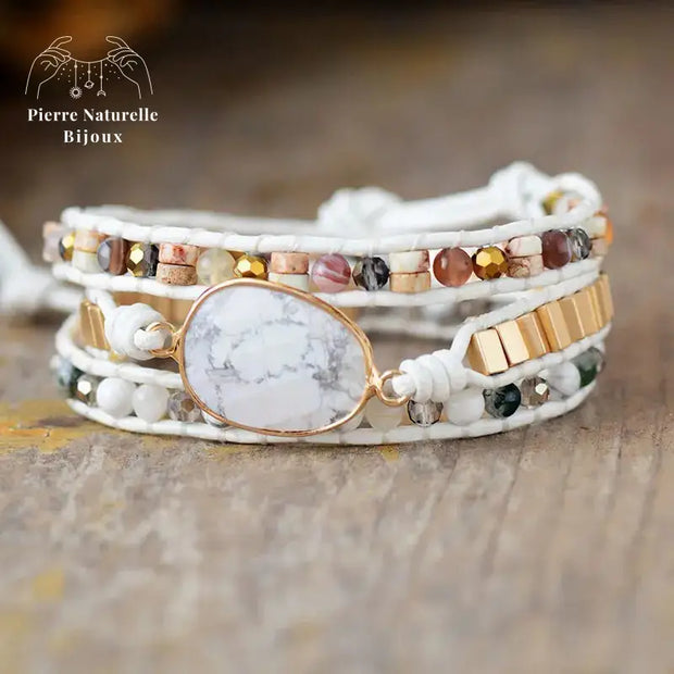 Bracelet wrap en Howlite, Cristal et Quartz | Bracelets | pierre naturelle bijoux