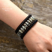 Bracelet wrap en Jaspe dalmatien et Onyx | Bracelets | pierre naturelle bijoux
