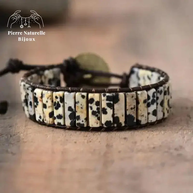 Bracelet wrap "Objectif" en Jaspe dalmatien brun