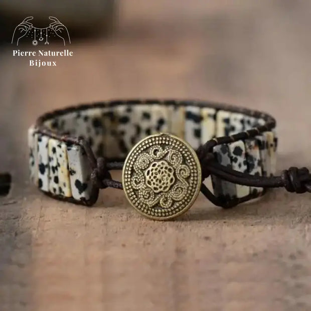 Bracelet wrap "Objectif" en Jaspe dalmatien | Bracelets | pierre naturelle bijoux