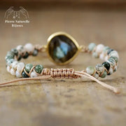 Bracelet wrap en Labradorite et Agate mousse | Bracelets | pierre naturelle bijoux
