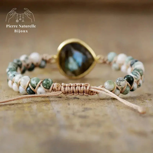 Bracelet wrap en Labradorite et Agate mousse | Bracelets | pierre naturelle bijoux