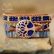 Bracelet wrap "Arbre de vie" en Lapis-lazuli et Cristal | Bracelets | pierre naturelle bijoux