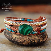 Bracelet wrap "Persuasion" en Malachite et Jaspe | Bracelets | pierre naturelle bijoux