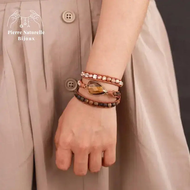 Bracelet wrap en il de tigre et Agate | Bracelets | pierre naturelle bijoux