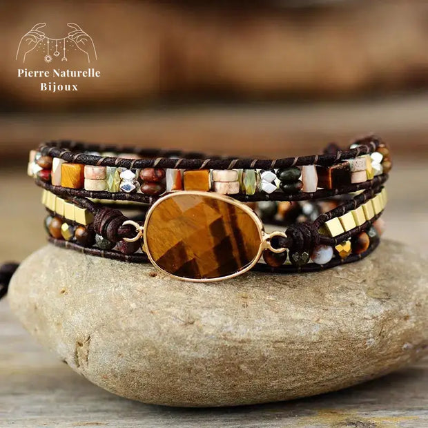 Bracelet wrap en il de tigre et Jaspe | Bracelets | pierre naturelle bijoux