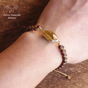 Bracelet wrap "Gardien" en il de tigre et Jaspe rouge | Bracelets | pierre naturelle bijoux