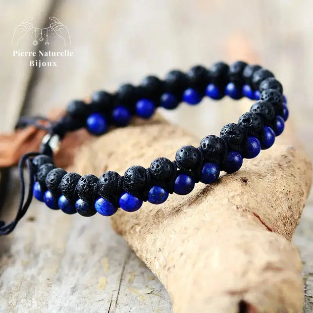 Bracelet wrap "Terrestre" en Pierre de lave et Lapis-lazuli | Bracelets | pierre naturelle bijoux
