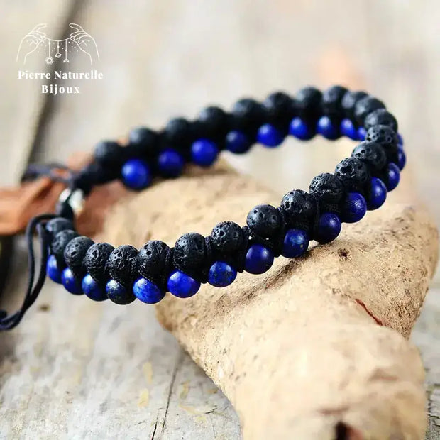 Bracelet wrap "Terrestre" en Pierre de lave et Lapis-lazuli | Bracelets | pierre naturelle bijoux