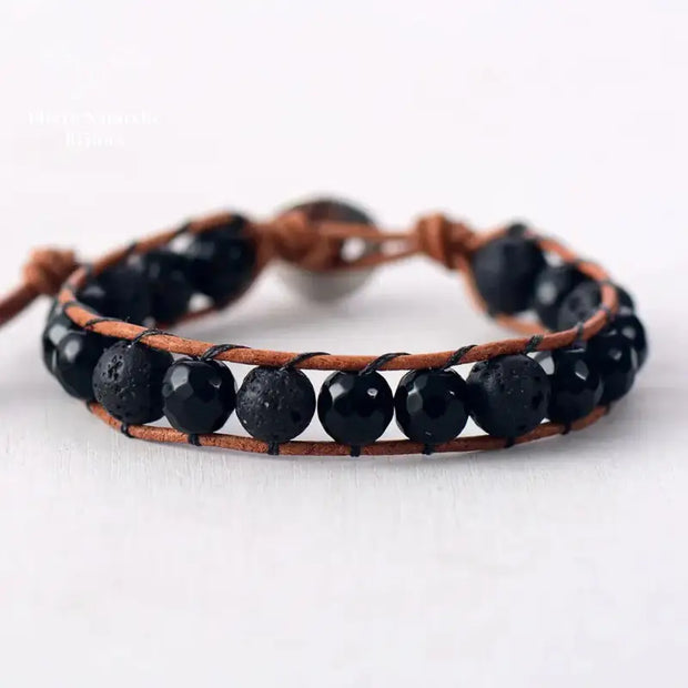 Bracelet wrap "Vigueur" en Pierre de lave et Onyx | Bracelets | pierre naturelle bijoux