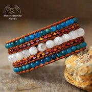 Bracelet wrap en Pierre de lune et Apatite | Bracelets | pierre naturelle bijoux