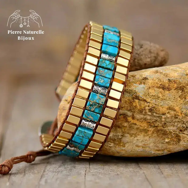 Bracelet wrap en pierre Turquoise | Bracelets | pierre naturelle bijoux