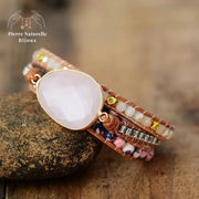 Bracelet wrap "Croissance" en Quartz rose et Cristal | Bracelets | pierre naturelle bijoux
