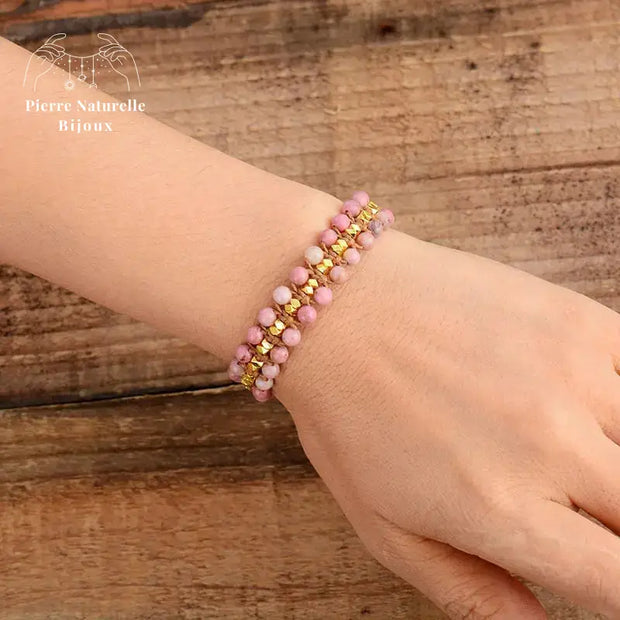 Bracelet wrap "Rétablissement" en Rhodochrosite | Bracelets | pierre naturelle bijoux