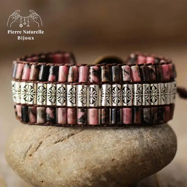 Bracelet wrap en Rhodonite | Bracelets | pierre naturelle bijoux
