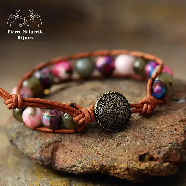 Bracelet wrap en Rhodonite, Labradorite et Jaspe impérial | Bracelets | pierre naturelle bijoux